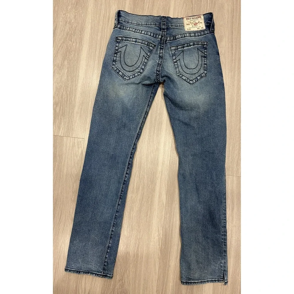 True Religion Ricky‎ Relaxed Straight Jeans 30x33.5 Casual *Leg Split* Dark Wash